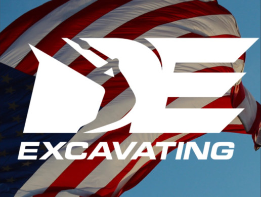 DE Excavating logo with American flag